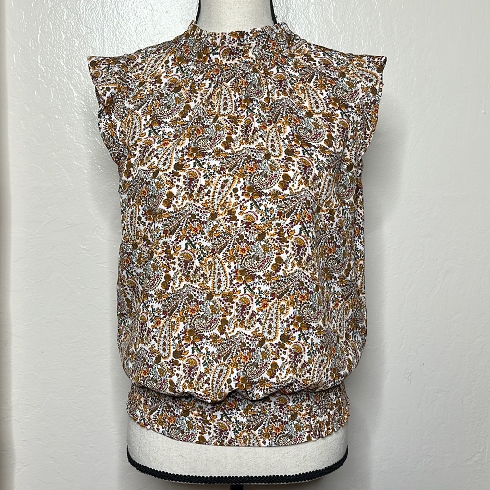 Smocked top brown and orange paisley pattern